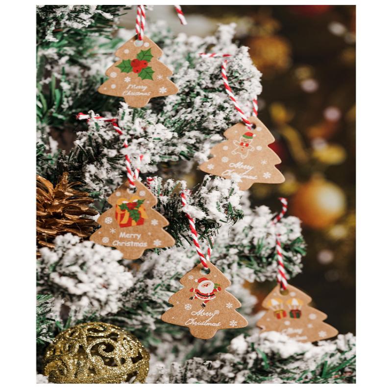 48Pcs Xmas Tree Tags Gift Bags Hanging Kraft Paper Tag Retro Christmas Candy Cookies Packaging Supplies Noel Navidad Decoration