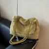 Chic Olive Green Plush Shoulder Bag With Chain Strap Magnetic Closure Faux Fur Crossbody Handbag For Women