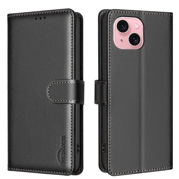 

COLOR BF32 для iPhone 13 / 14 чехол RFID Blocking личи текстура кожаный чехол - черный