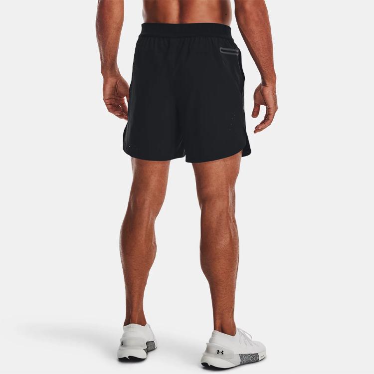 Under Armour Logo Print Elastic Solid Color Mid-Waist Loose Woven Drawstring Shorts Men Bottoms Black 1376782-001