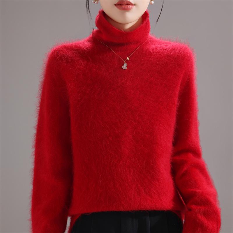 

Women s Pure Wool Round Neck Brushed Knit Sweater - Loose Fit Base Layer Top Medium (80-125 lbs)