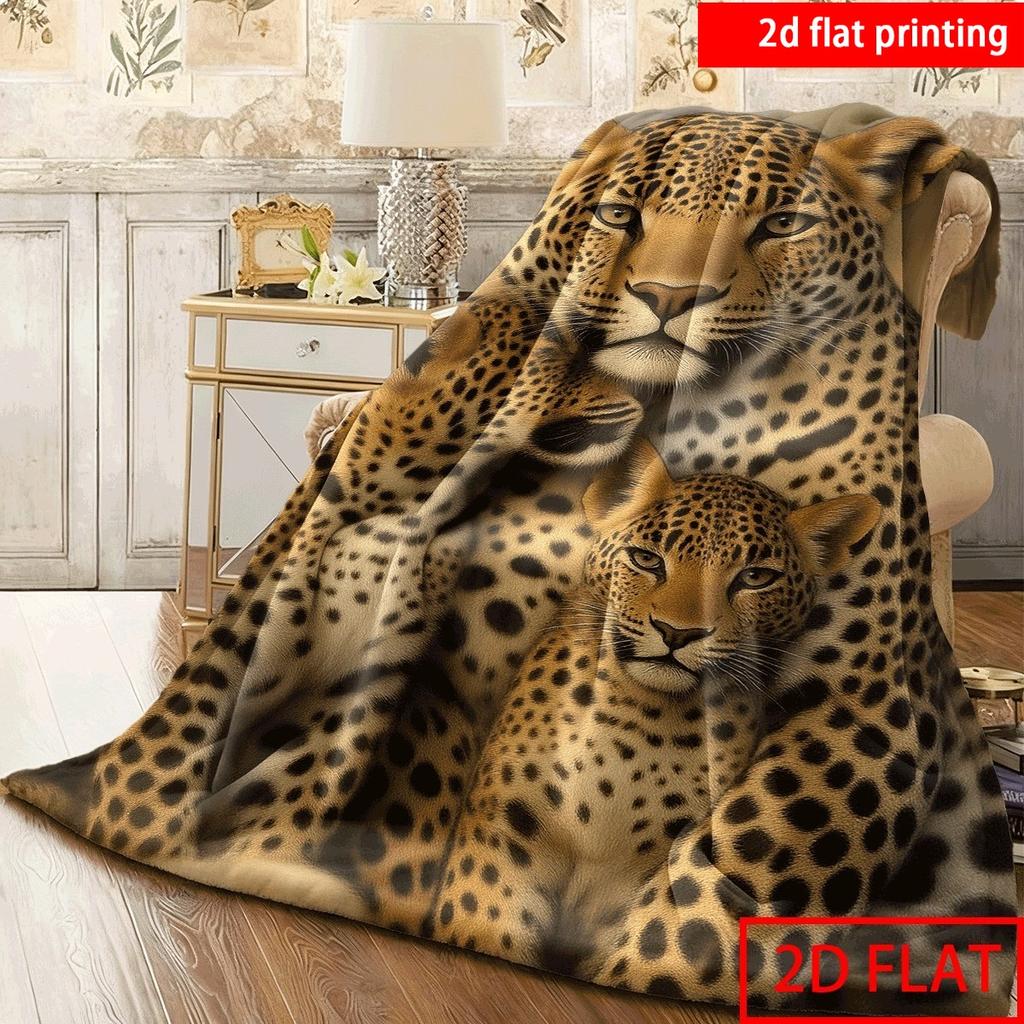 2D Flat Printing 1pc Luxurious Leopard Print Flannel Blanket Soft and Comfortable for All Seasons Single-sided Print with Leopard