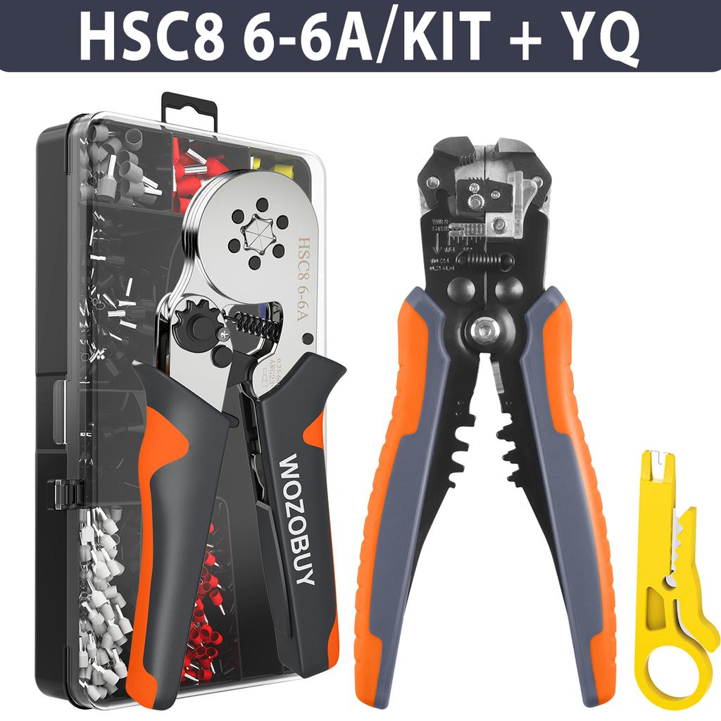 Ferrule Crimping Tool Kit, AWG 23-7 Self-Adjusting Crimping Pliers+Stripper | WOZOBUY Brand Electric Tools Set