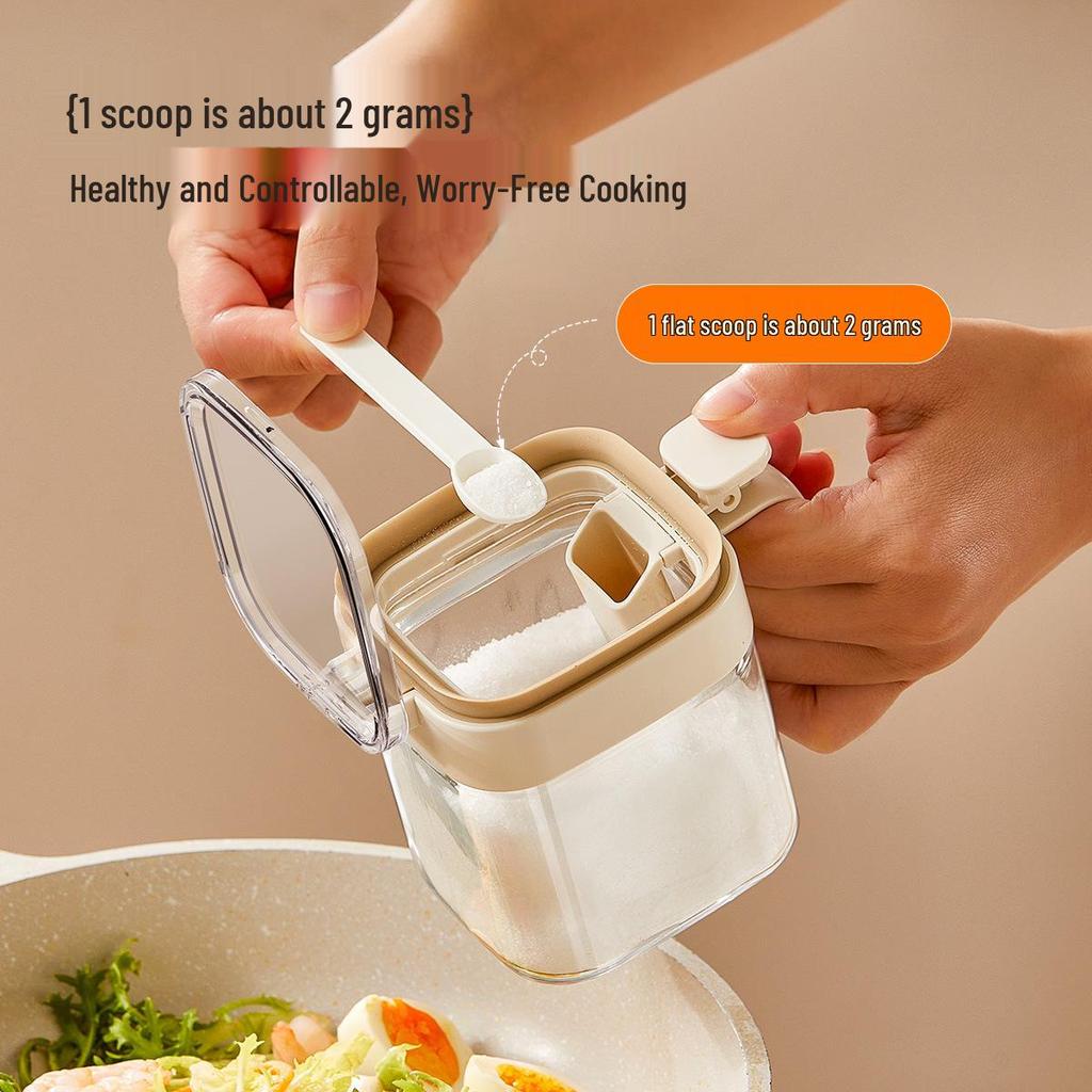 Moisture-Proof Glass Seasoning Jar Set with Spoon and Salt Separation