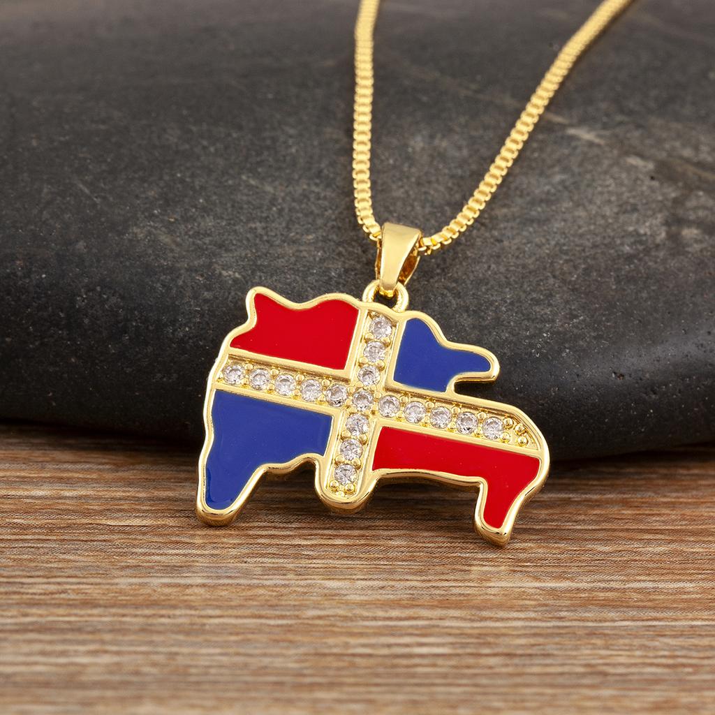 Nidin Hot Sale Dominican Flag African Continent Map Pendant Necklace For Women Men Copper Zircon Charm Jewelry Fashionable Gifts