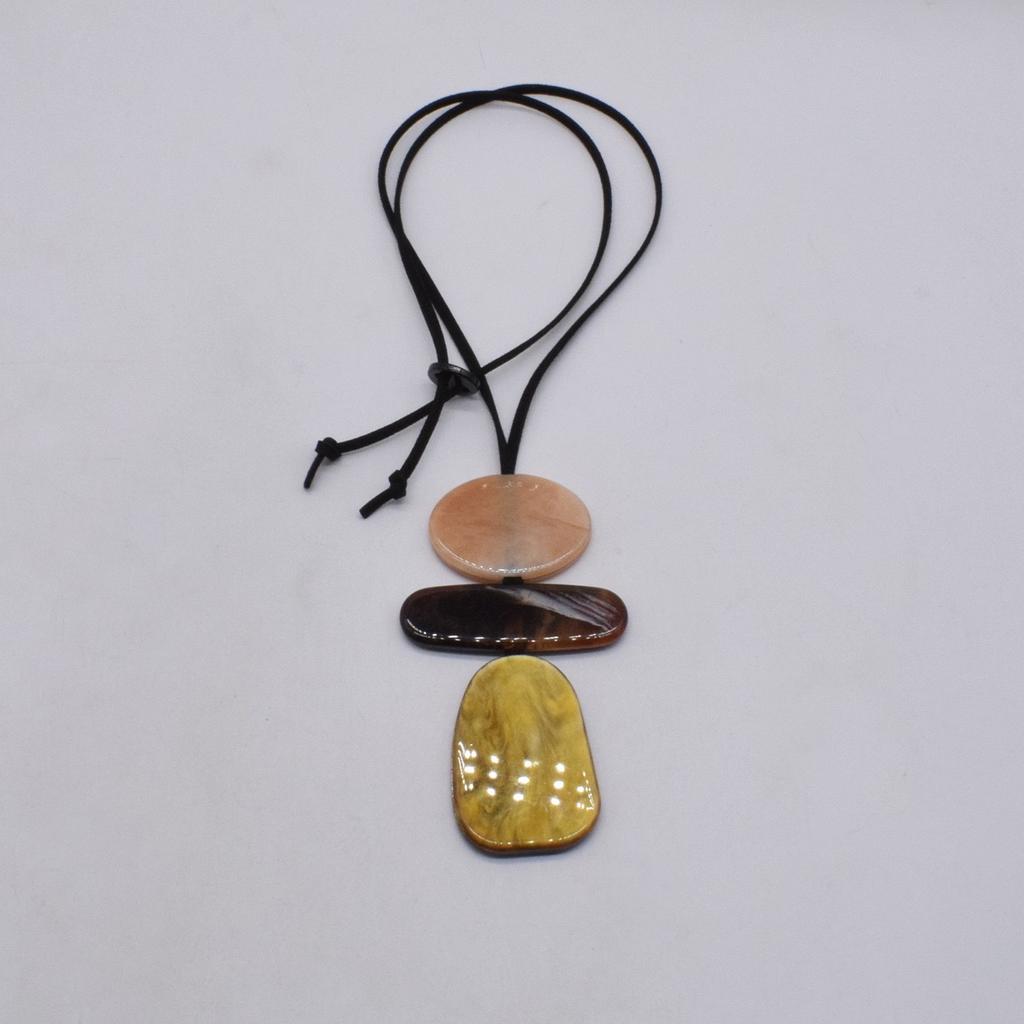 Boho Vintage Oval Resin Long Necklace Women Adjustable Black Leather Rope Retro Geometric Pendant Statement Jewelry Accessory Gi