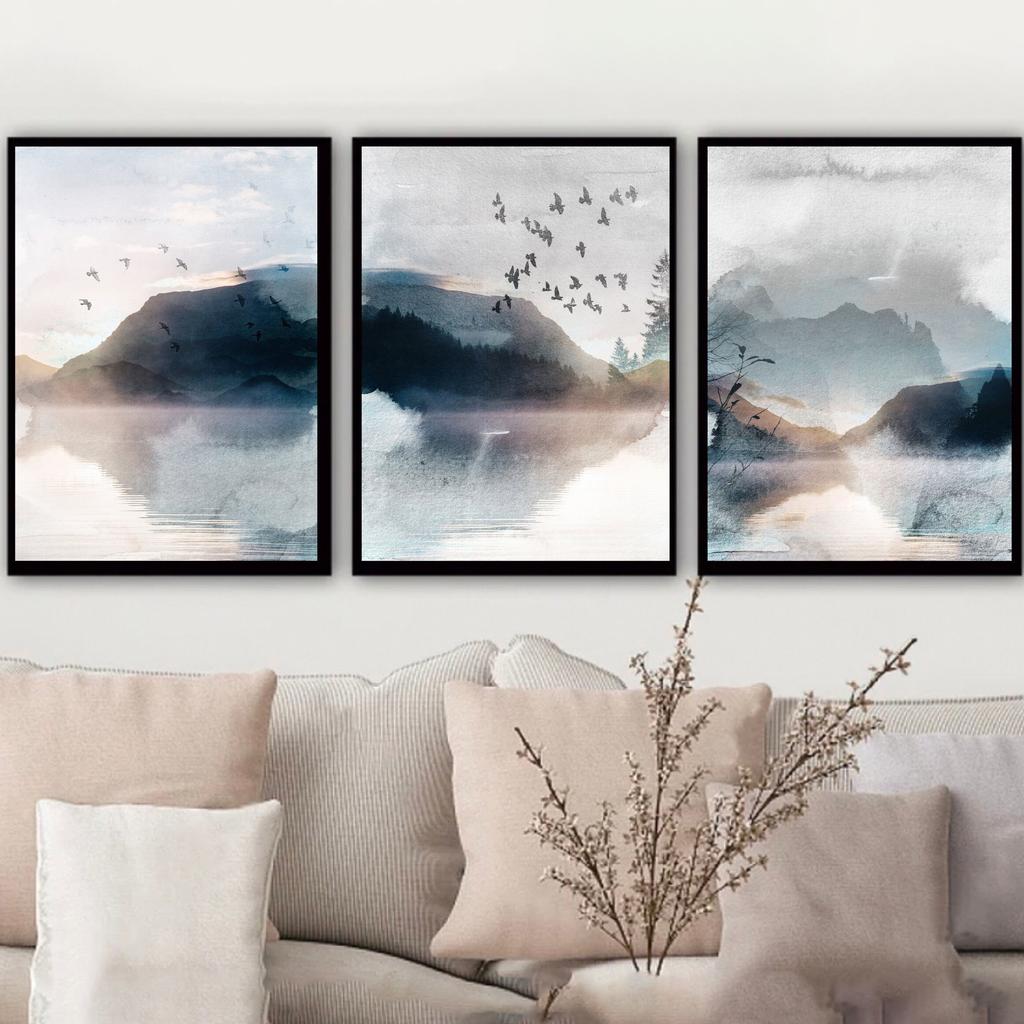 Set of 3 Abstract Landscape Prints Watercolor Neutral Abstract Printable Wall Art Minimalist Living Room Wall Decor Gift Poster