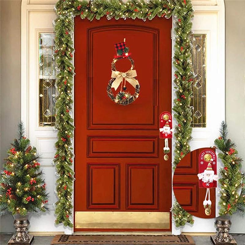 3pcs Christmas Door Knob Ornaments Festive Hanging Decorations Snowman Santa Claus Elk Ornaments for Home Party Xmas Tree Decor