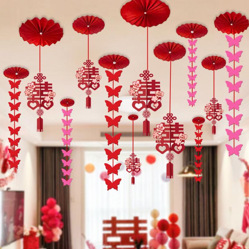 Luxury Wedding Decoration Pendants: Double Happiness Ceiling Ornaments for Bride's and Groom's Bedrooms & Living Room