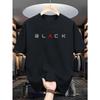 Summer Men's 100% Pure Cotton Casual Loose Fit Plus Size BLACK Letter Pattern Printed Round Neck Short Sleeved T-shirt Top