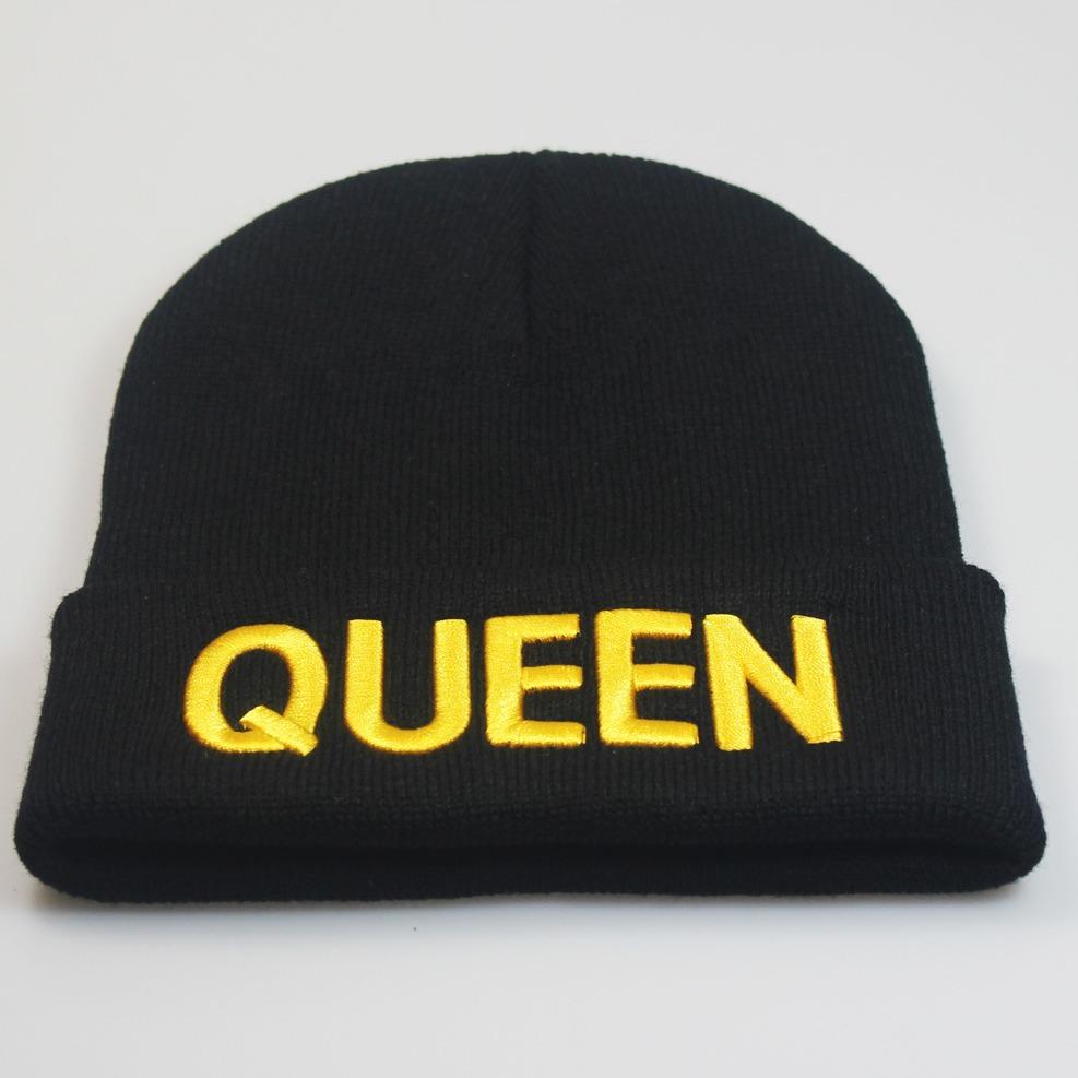 Autumn and Winter Popular European and American styles for men and women KING QUEEN Embroidered Knit Hat Couple's woolen hat Beanie winter hat