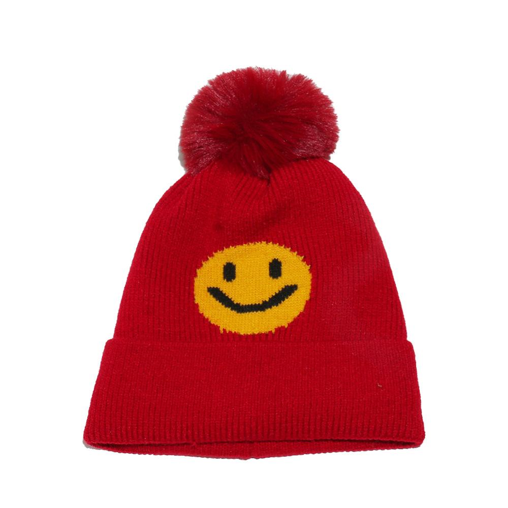 Autumn and Winter New Wool Hat Fleece Thickened Warm Cold Hat Casual Versatile Smiley Face Knitted Hat Women
