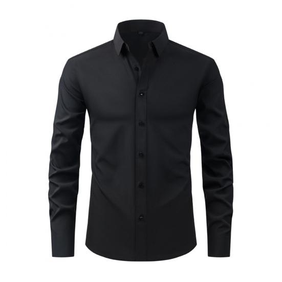 

Мужская эластичная приталенная рубашка однотонная с лацканами на пуговицах, не мнется, с коротким рукавом, с длинным рукавом, деловая рубашка для работы, вечеринки, свиданий XS