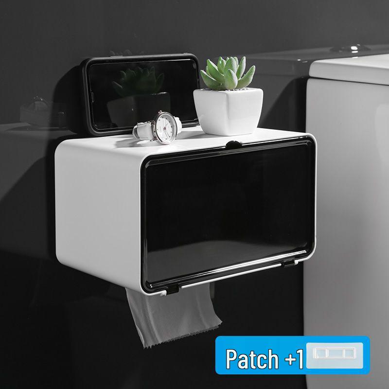 Punch-Free Wall-Mounted Bathroom Tissue Holder & Magnetic Storage Box