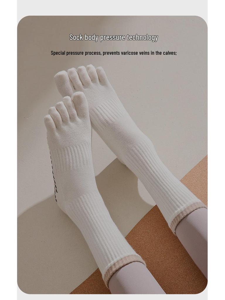 Women's Anti-Odor Five-Toe Yoga Mid-Calf Socks for Autumn/Winter | Anti-Slip Toe-Separating Socks for Sports, Dance, and Pilates