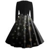 Women's Christmas Casual Fashion V-Neck Long Sleeve Printed Vintage Dresses