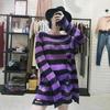 Unisex Women Cool Thin Loose Gothic Striped Long Jumper Dark Punk Streetwear Hollow Out Top Broken Hole