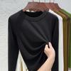 Women's 2024 Slim Fit Long-Sleeve Round Neck T-Shirt - Versatile Western Style Top for Spring and Autumn, Large Sizes Available