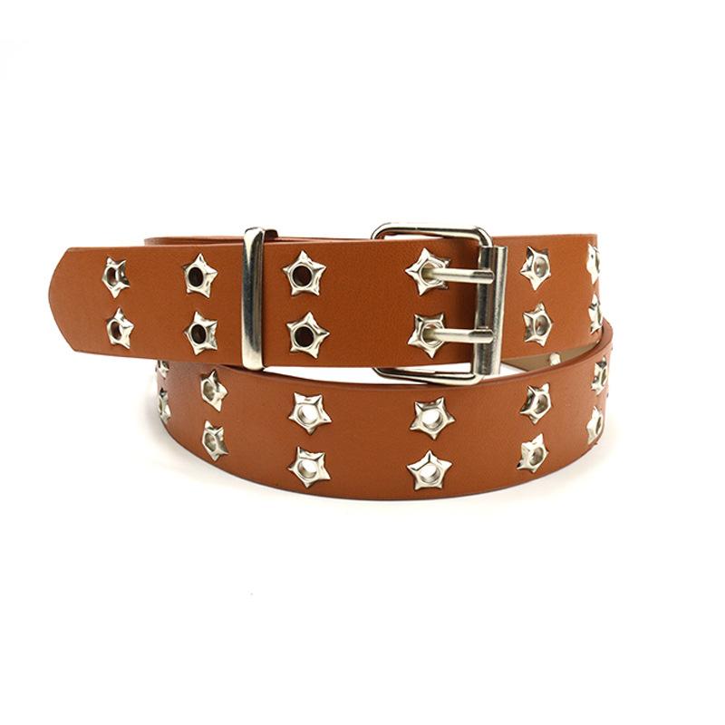 Hollow Punk Women'S Belt Double Pin Buckle Double Air Eye Belt Women'S Decorative Jeans Belt