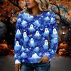 Women's Flannel Long Sleeve Top with Halloween Print Neck Pullover Shirt