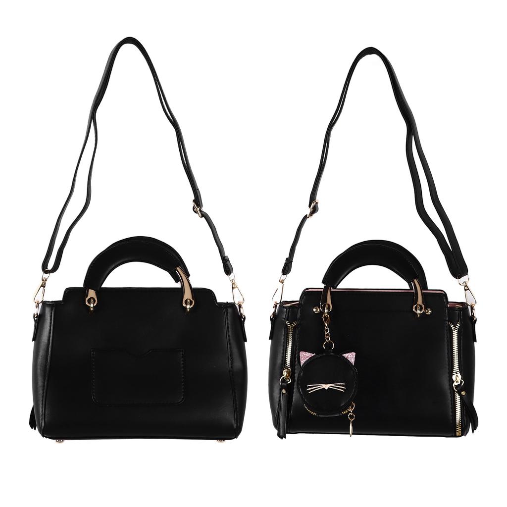 Damen Handtasche mit Schultergurt Münzbörse PU Leder Reißverschluss Mehrzweck Handtasche Stilvolle Umhängetasche Schwarz Kostenlos