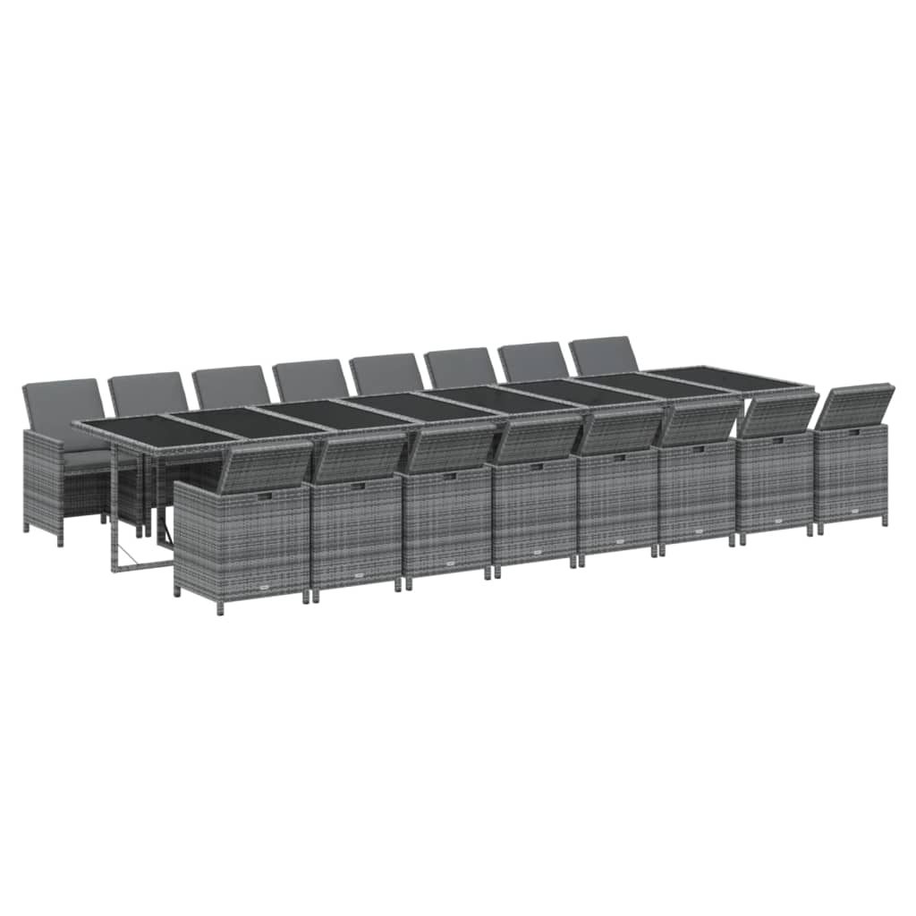 Vidaxl 17-Cz. Garden Furniture Set With Cushions, Grey, PE Rattan