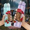 1PC Cowboy Boot With Red Rose 750ml Color Plastic Sports Water Bottle Leakproof Flip Straw Lid Suitable for Sports Office Home Use