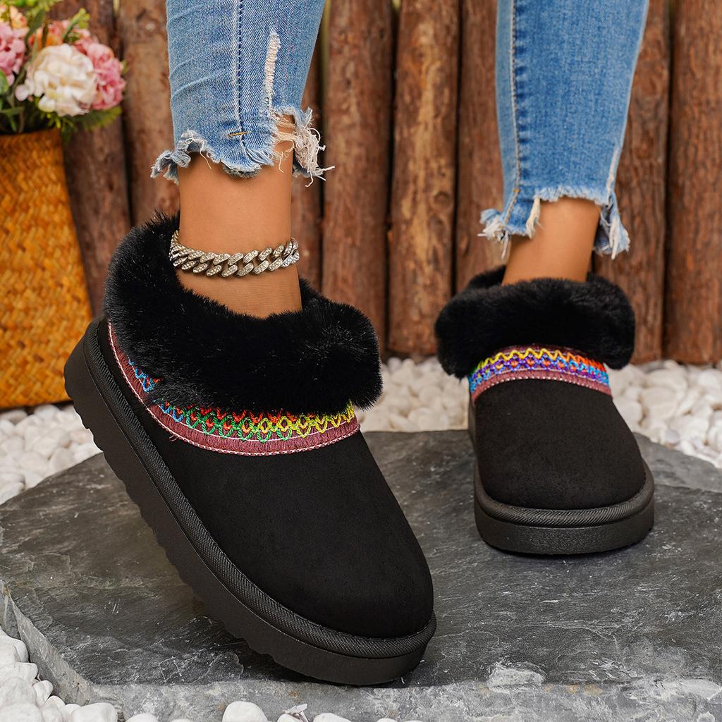 Autumn and winter new round head flat bottom velvet fashionable and comfortable fluffy one-pedal snow boots cotton shoes women