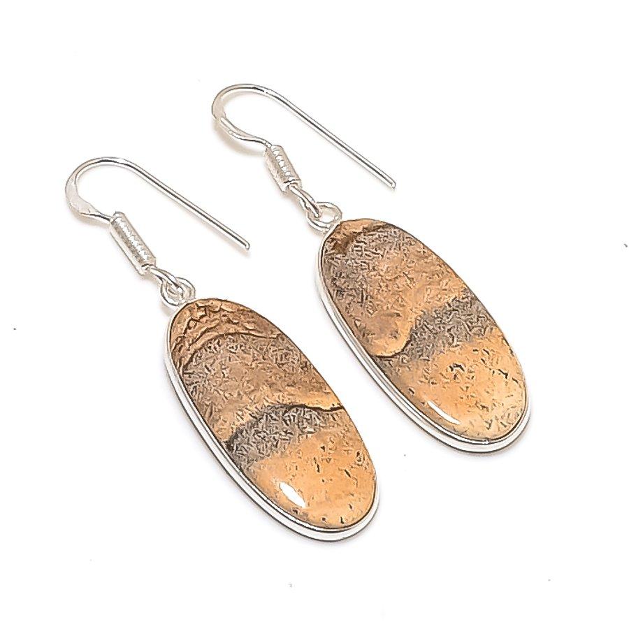 Natural Picture Jasper Gemstone 925 Sterling Silver Jewelry Earring 1.85  AE-12070