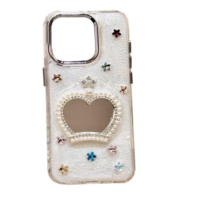 Rhinestone Pearl Crown Mirror Mobile Phone Case For Iphone17Promax Epoxy Apple 15 Stars Female