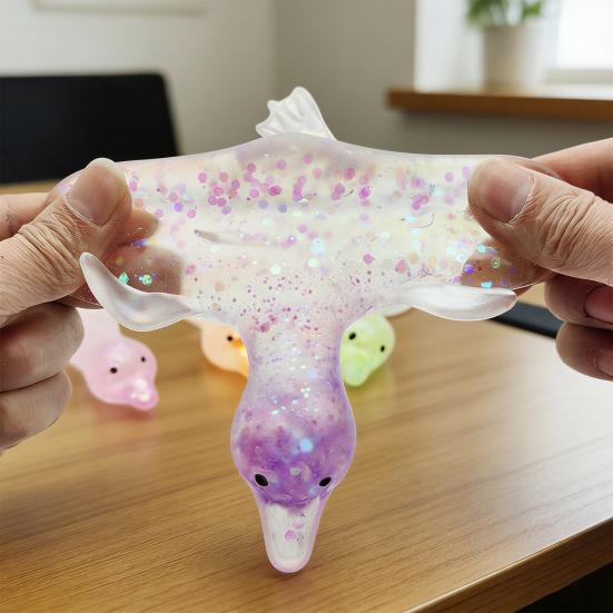 Klarer Glitzer-Quietscheente Mini Liegende Ente Angstlinderndes Sensorisches Spielzeug Langsam Aufgehendes Stressball Tierform Spielzeug