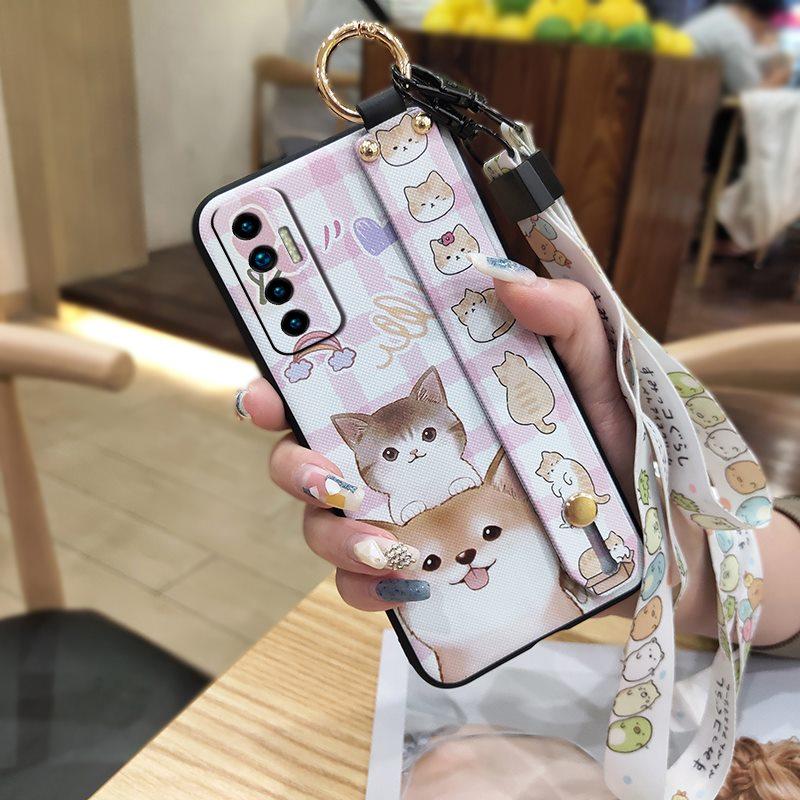 Protective Wristband Phone Case For Tecno Camon17P Kickstand Back Cover Ring Anti-knock Anti-dust Fashion Design Cute