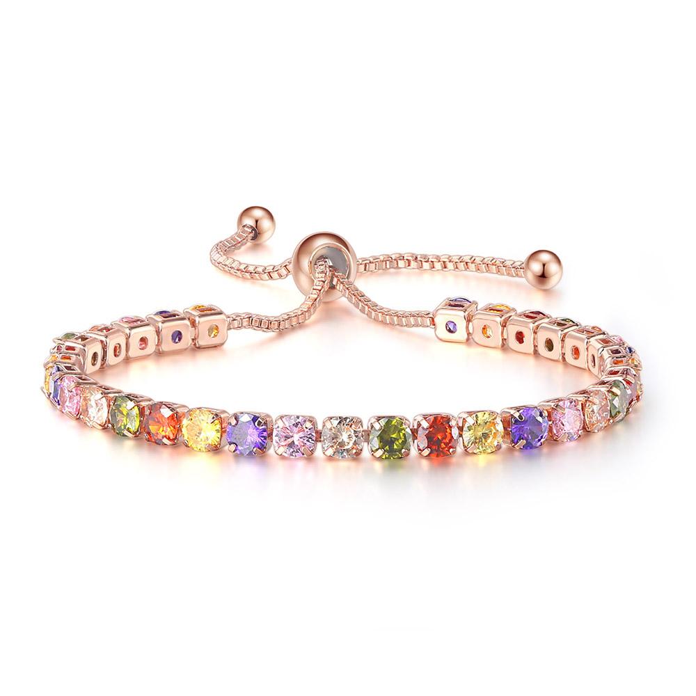 Adjustable Colorful Birthstone Tennis Bracelets for Women 4MM Crystal Bangle Girls Hand Chain Trend Jewelry Accessories H133