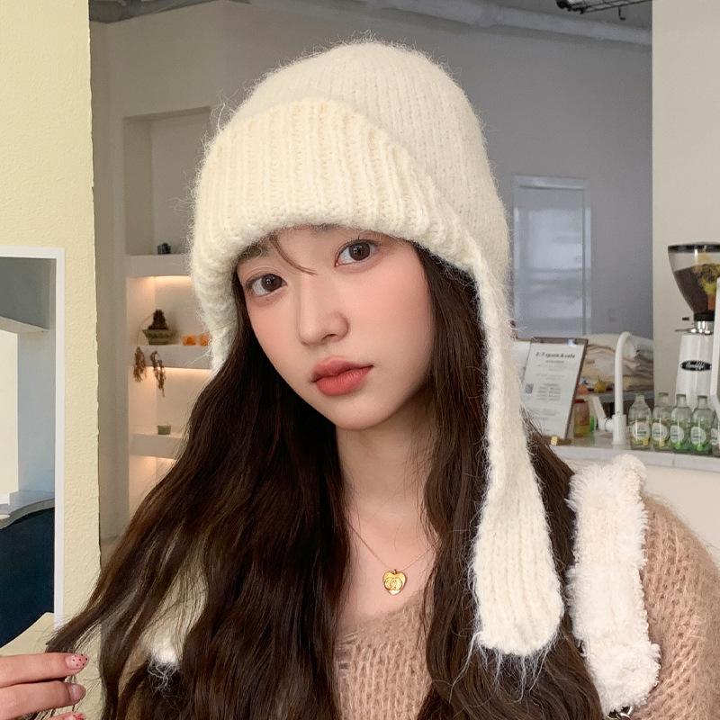 Korean Version of Autumn and Winter New Hat for Women Rabbit Wool Knitted Wool Hat Solid Color Versatile Winter Warm Ear Protection Hat Trendy