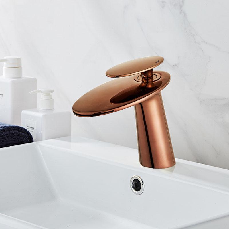 Brushed Gold Basin Faucet Brass Bathroom Faucet Waterfall Cold And Hot Mixer Sink Tap Single Handle Deck Mounted Gold/Rose Gold