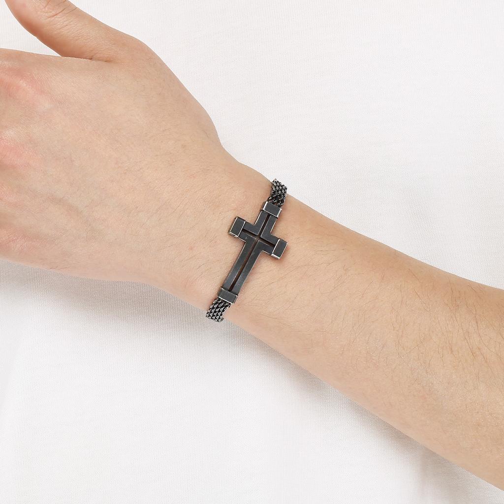 Classic Cross Stainless Steel Bracelet for Men Trendy Men's Casual Sweatshirt Accessories Fashion Jewelry Party Gifts