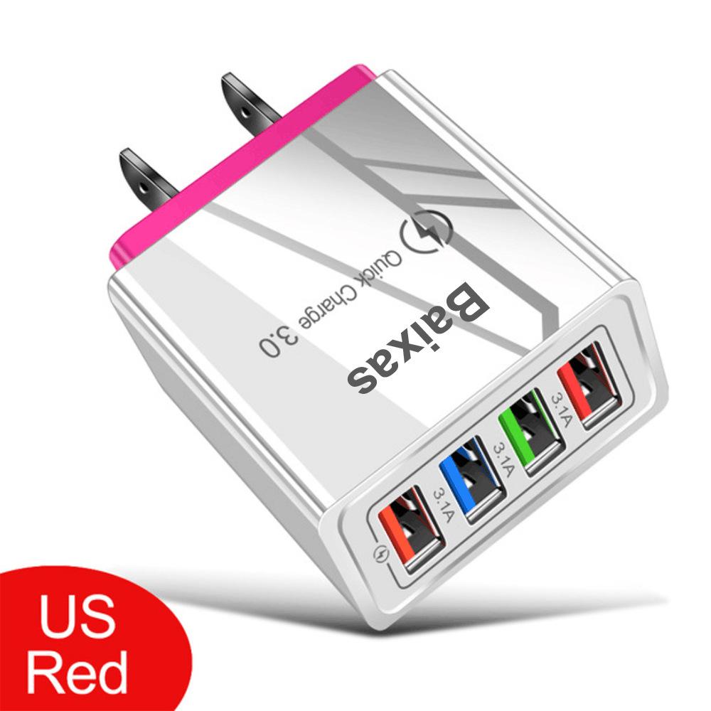 4-Port USB Mobile Charger (US/EU Standard), 3A Tablet Travel Charging Head