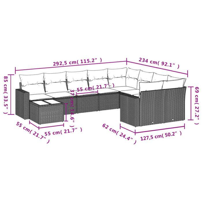 VidaXL Salon de Jardin avec Coussins 10 pcs, Canapés de Terrasse, Ensemble de Meubles de Patio, Mobilier d'Extérieur, Gris 3251797