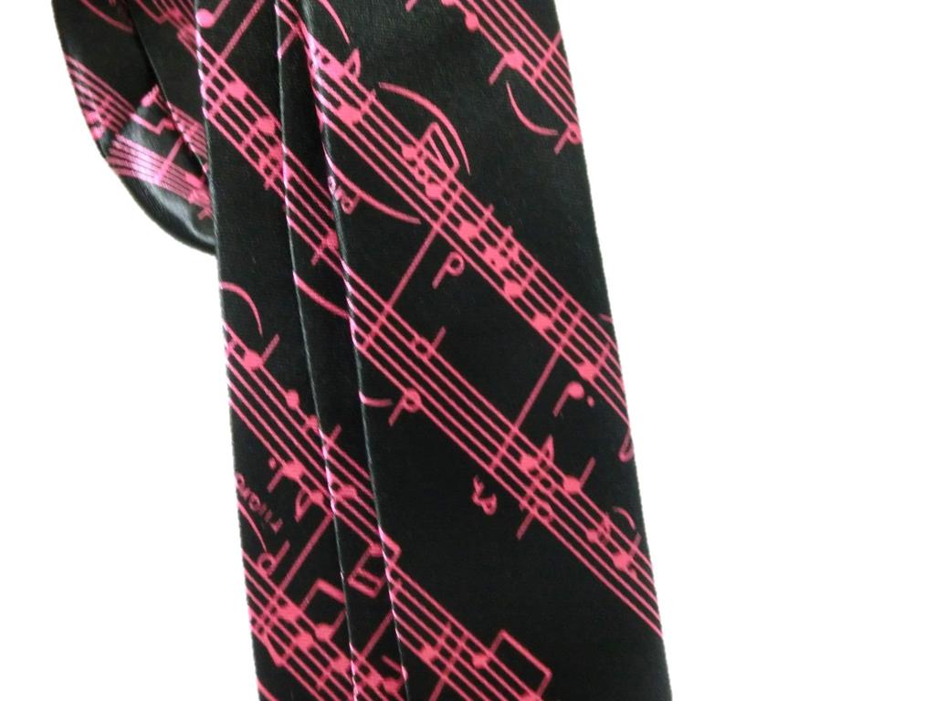 Casual Sheet Music Tie Men's Stylish Musical Note Border Dot Business (Pink Black)
