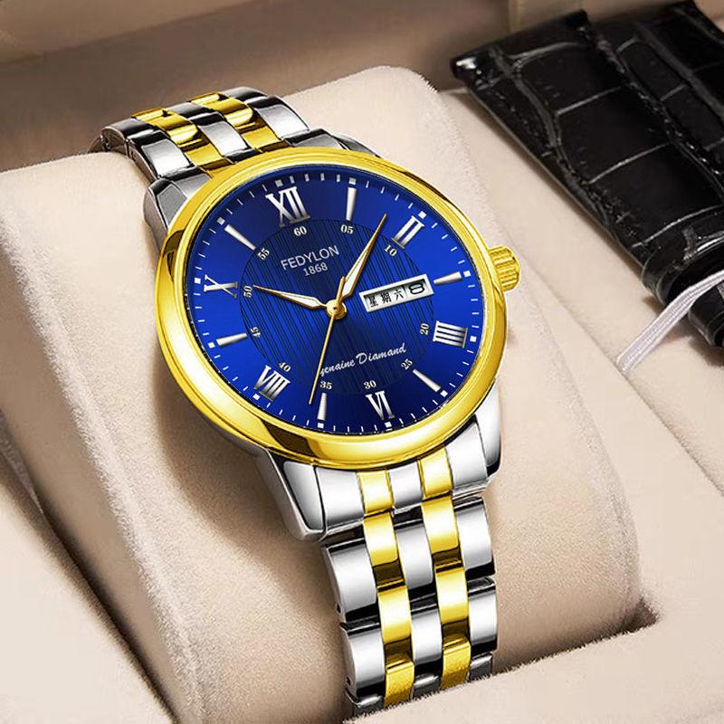 Men's Watch Waterproof and Fashionable Luminous Fully Automatic Movement Double Calendar Korean Version Casual Business Quartz Watch