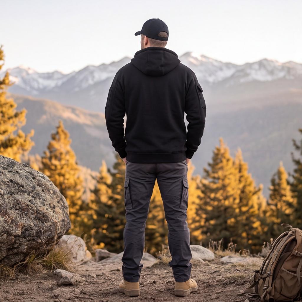 Men's Zip-Up Hooded Sweatshirt with Multiple Pockets Casual Loose Fit