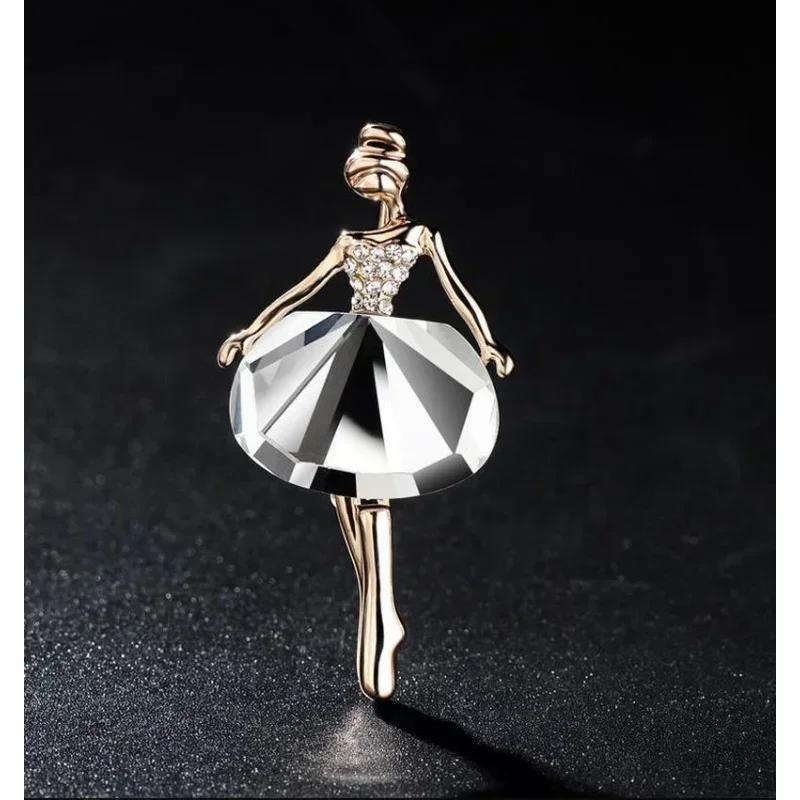 Cute Fashion Brooches Ballet Girl Dancer Crystal Brooches Cute Pin Cartoon Beautiful Princess Ballerina Jewelry Temperament Gift