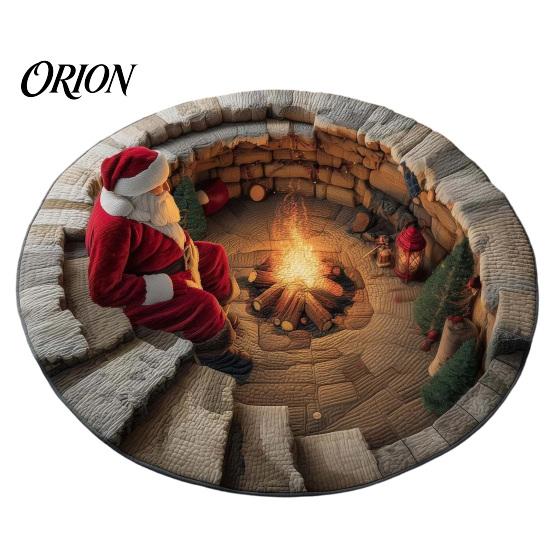 Retro Style Floor Pad Christmas Round Area Rug, 3D Optical Illusion Carpet, Stain & Wear Visual Rug Resistant Throw for Living Room Sofa Bedroom