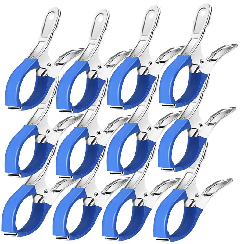 6-30Pcs Durable Stainless Steel Pool Cover Clips with Blue Plastic Handles-Heavy Duty Windproof Spring Clips for Secure Above