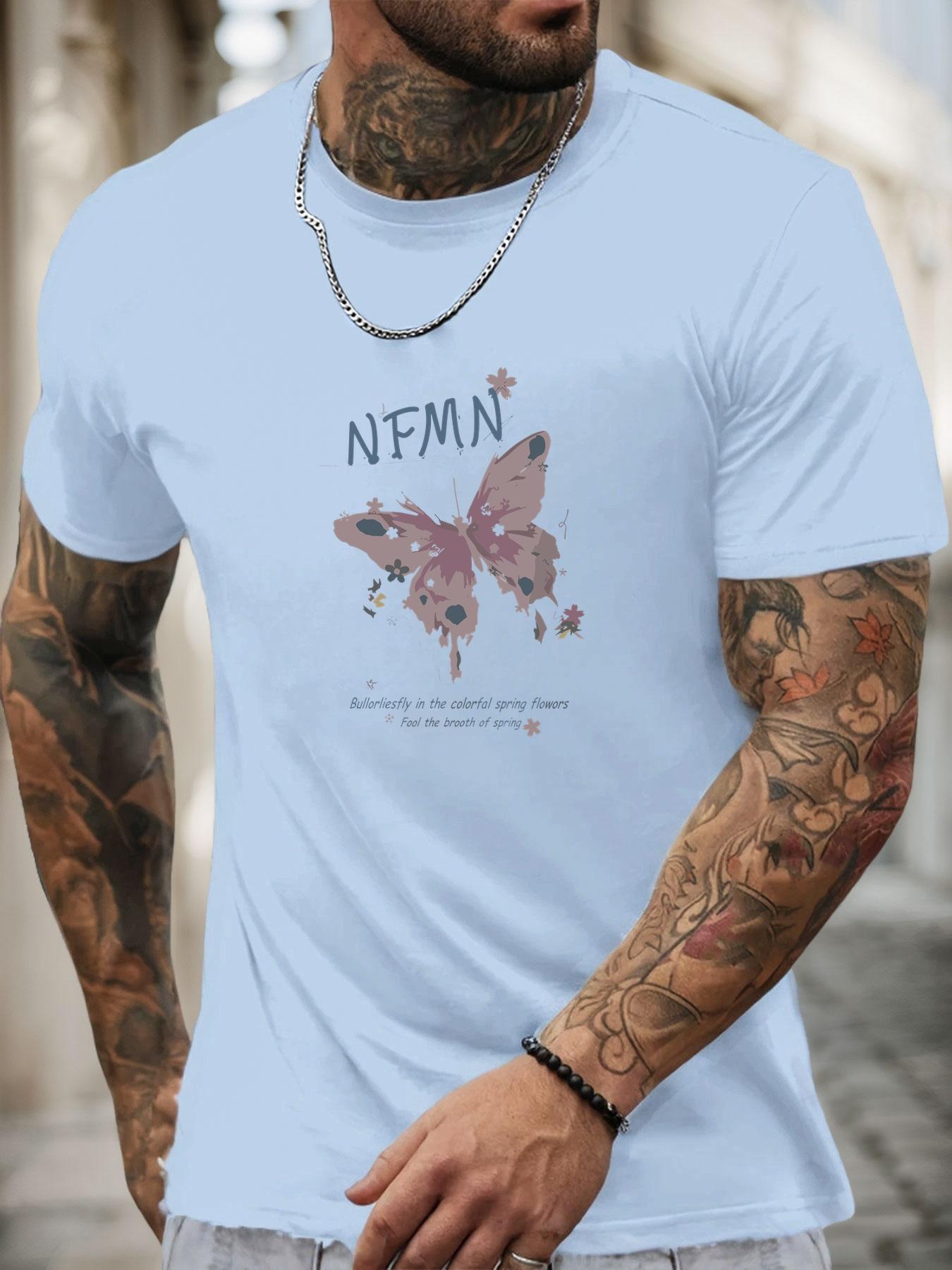 

Short Sleeve TShirt Butterfly Mens 100 Cotton Pattern Printed Shirt Summer Round Neck Breathable Casual Fashion Cool Tee S