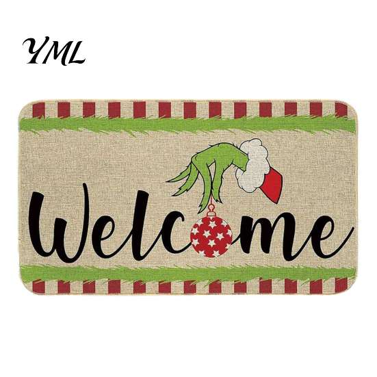 Christmas Bathroom Door Rug Mat, Festive Entrance Rug, 35" x 24" Non-Slip Washable Indoor Floor Mat Welcome Water Absorbent for Kitchen Holiday