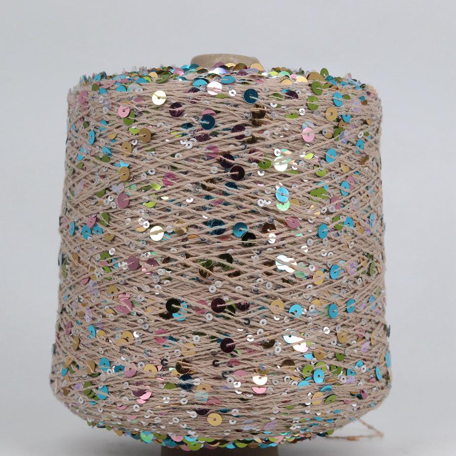 Hand-Knitted Bright Cotton Yarn with Sequins, 3MM+6MM, Combed and Fancy