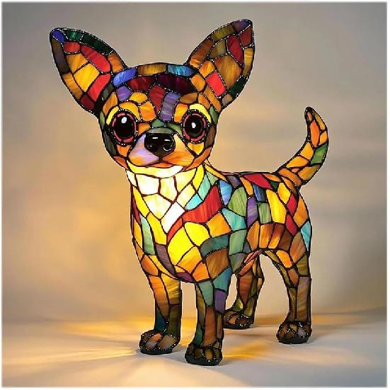 Corgi Lamp and Pug Lamp, French Bulldog Dachshund Stained Dog Series Art Night Light, LED Cute Pet Dog Table, Vintage Animal Night Light Home Decor
