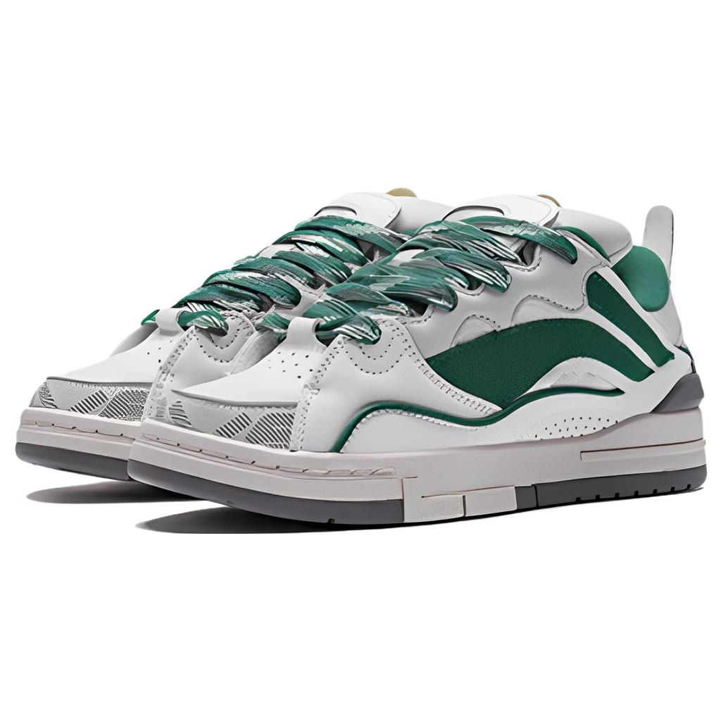 Li Ning Wave Golden Slip Resistant Abrasion Resistant Low Top Skateboard Shoes Women's White Green AECS074-2
