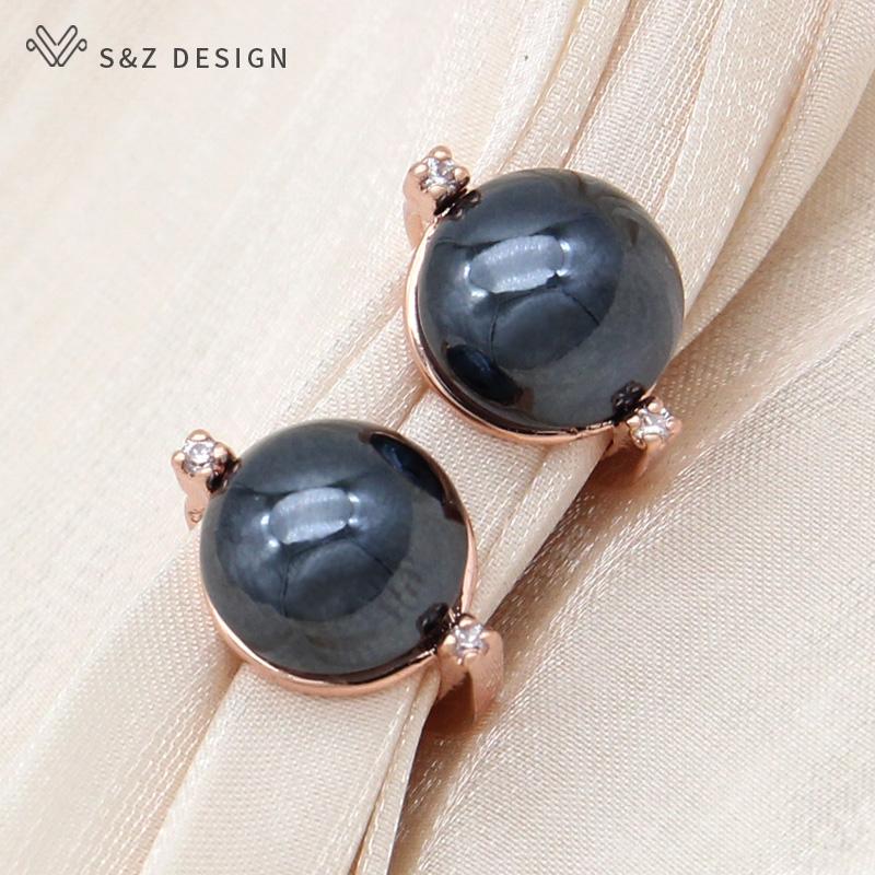 Mote Runde Simulert-perle Dråpeøreringer For Kvinner Bryllup Rose Gull Farge Cubic Zirconia Smykker Eardrop